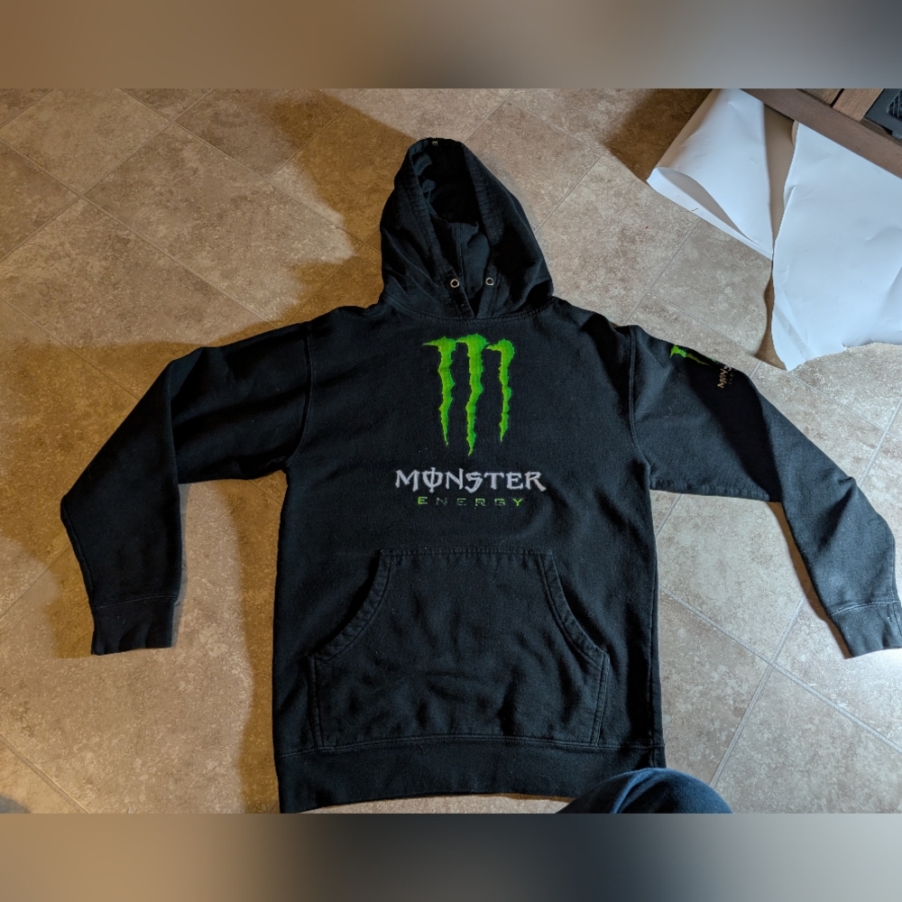 Y2k Vintage Monster Energy Hoodie Mens Medium Black Pullover Unleash The Beast